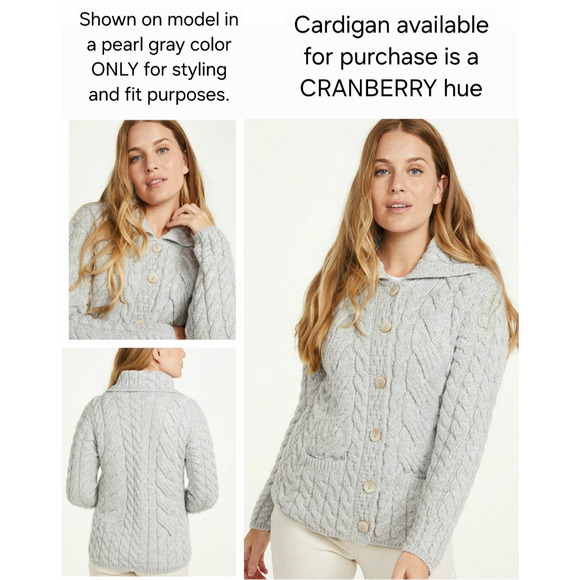 ARAN Woolen Mills IRELAND soft chunky merino-wool knit pocket sweater cardigan L - Picture 6 of 14